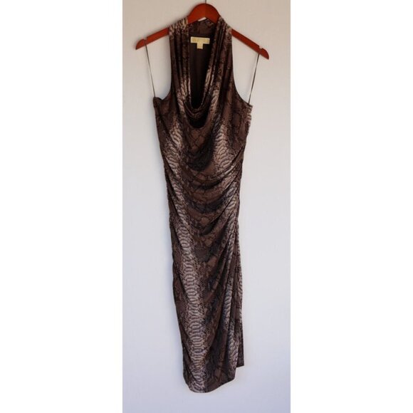 Michael Kors Women's Medium Brown Midi Dress Snakeskin Scoop Neck Stretch Sheath - Picture 11 of 11